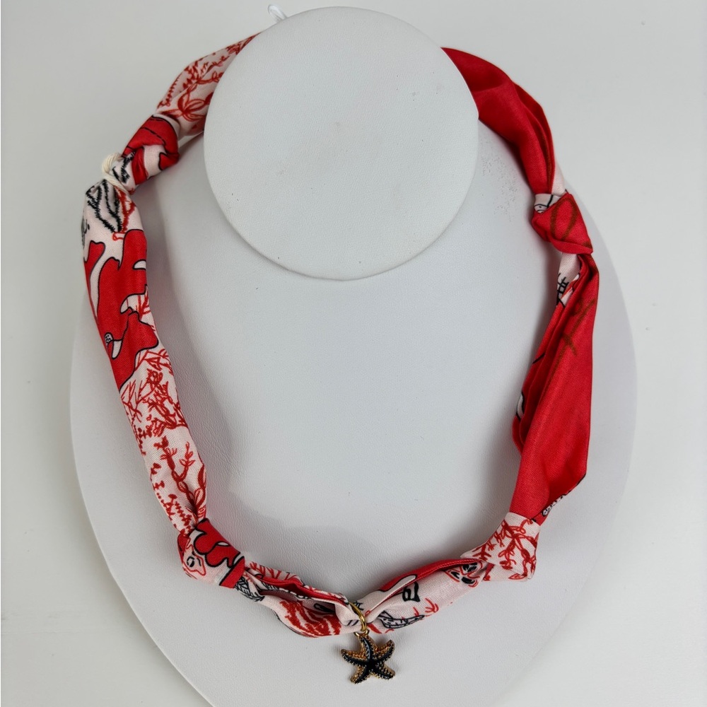 Red and White Starfish Pendant Scarf Necklace